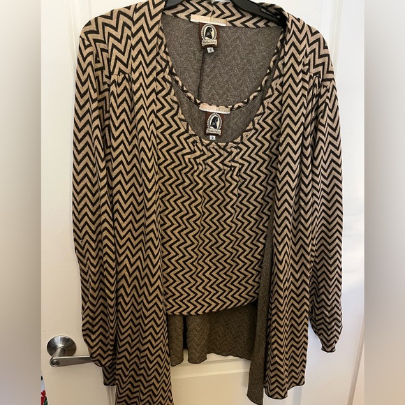 EUC Olivia Harper for Lee Lee’s Valise chevron sweater set in brown/tan/gold, 2X - Picture 1 of 12